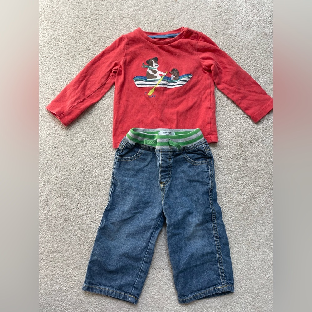 Baby Boden Outfit - Dog and Hedgehog in Boat with Jeans